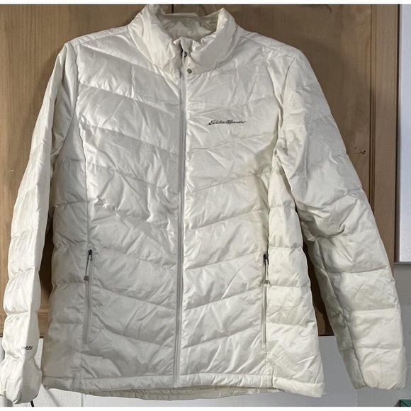 Eddie Bauer Women's Quilted Goose Down Packable Jacket Off White Size Lg - Picture 1 of 7